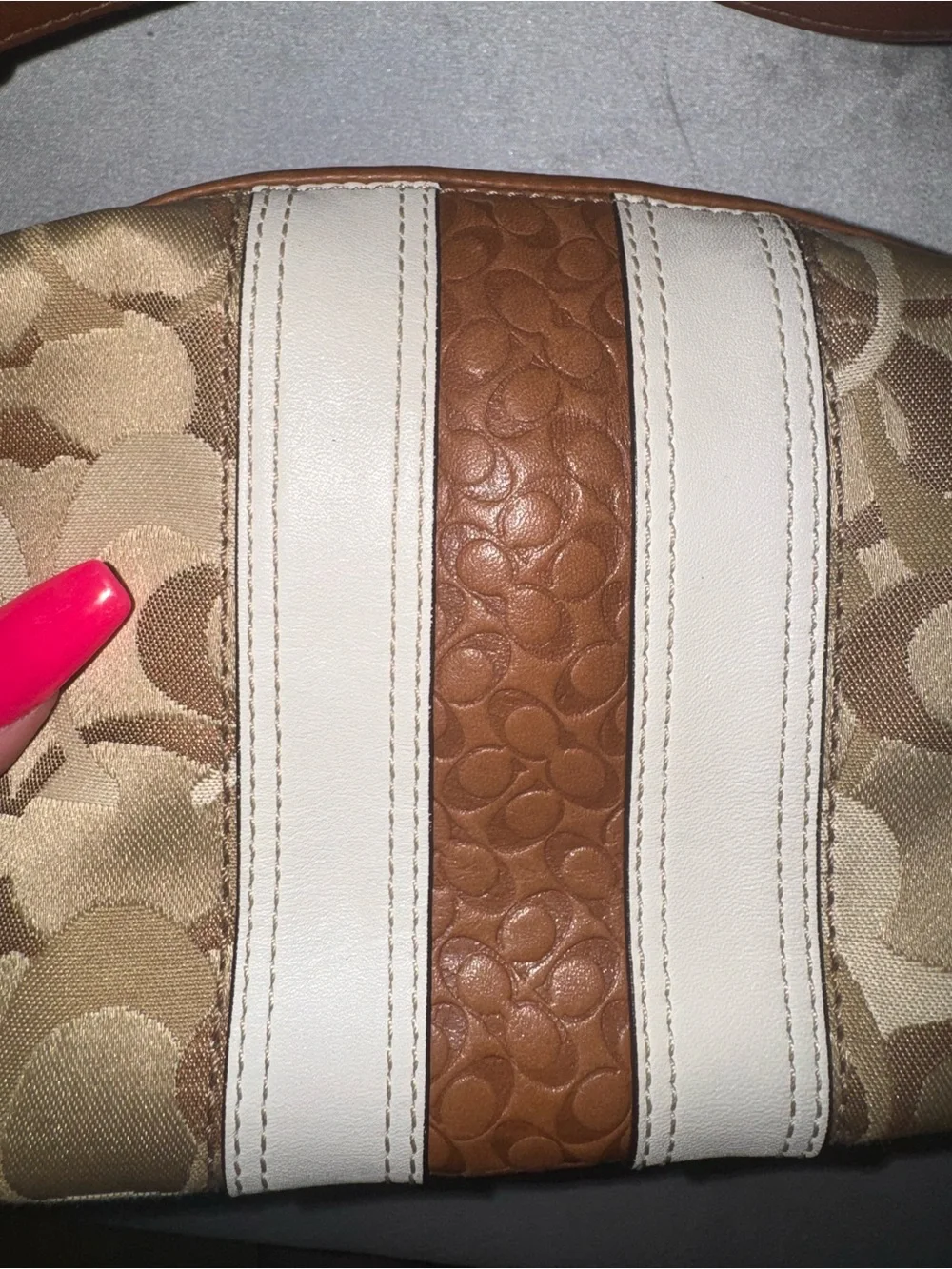 Coach Signature Canvas Hobo Bag in Tan and Cream